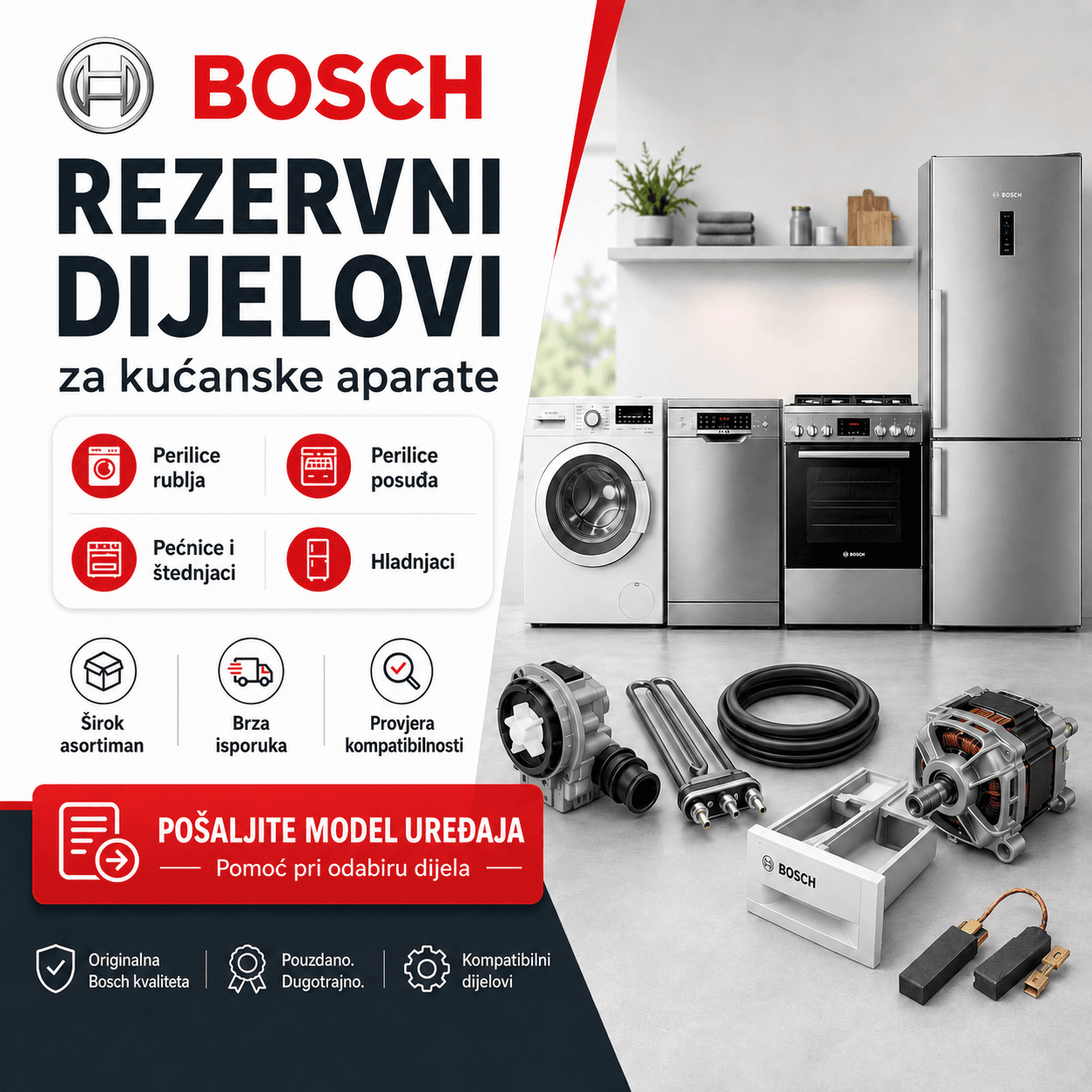 Rezervni dijelovi za Bosch kućanske aparate