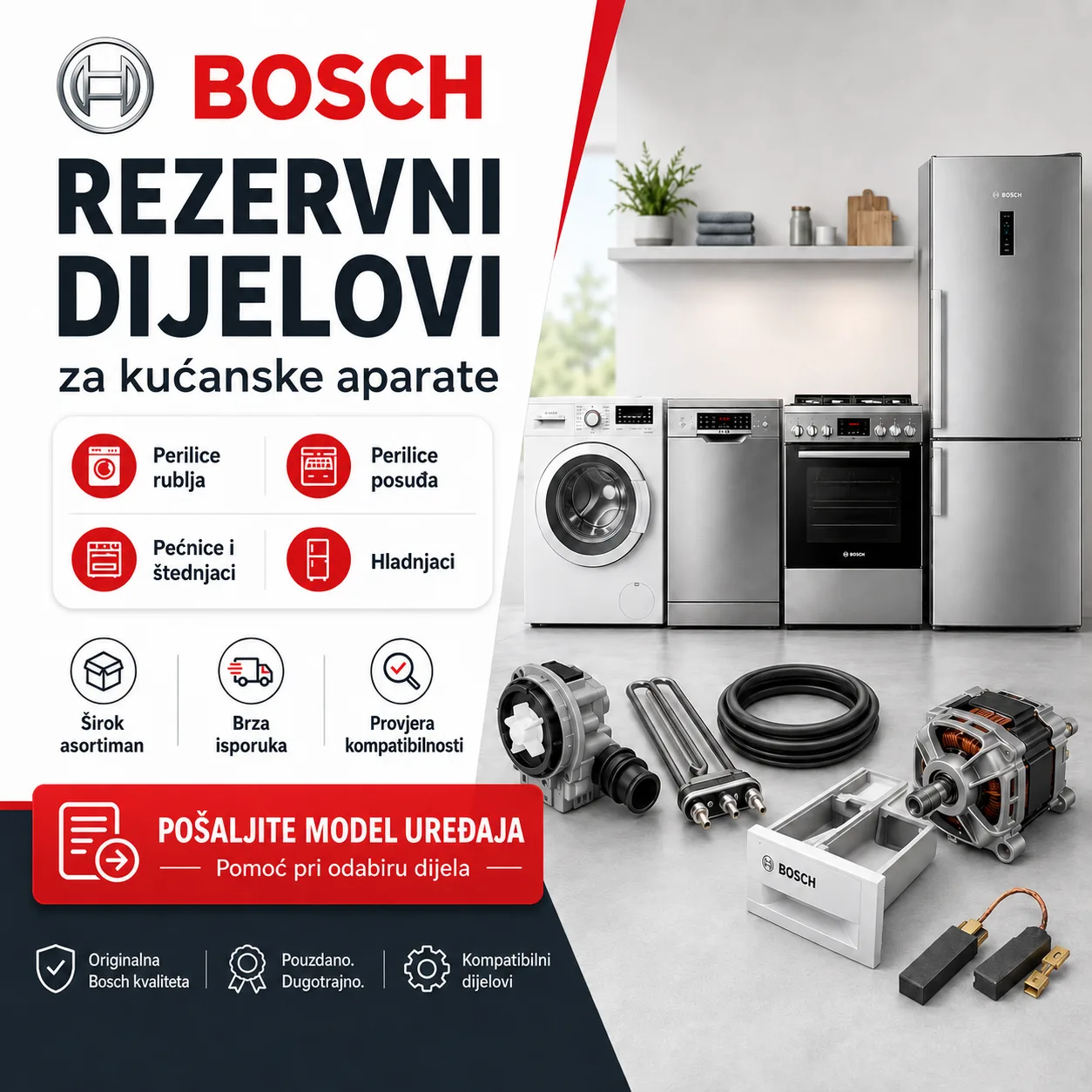 Rezervni dijelovi za Bosch kućanske aparate