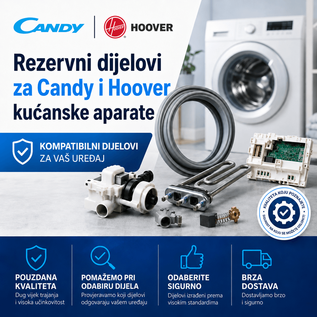 Rezervni dijelovi za Candy/Hoover kućanske aparate